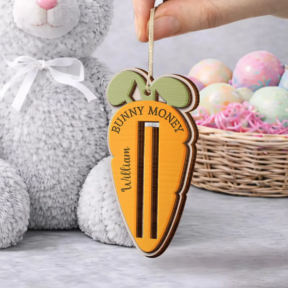 Bunny Money Holder - Personalized 2-Layered Wooden Ornament - Image 2