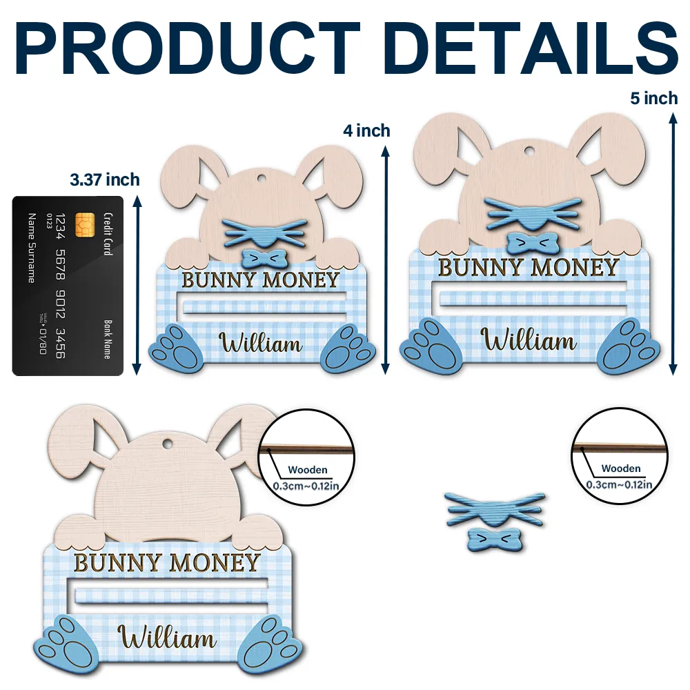 Bunny Money Holder - Personalized 2-Layered Wooden Ornament - Image 3