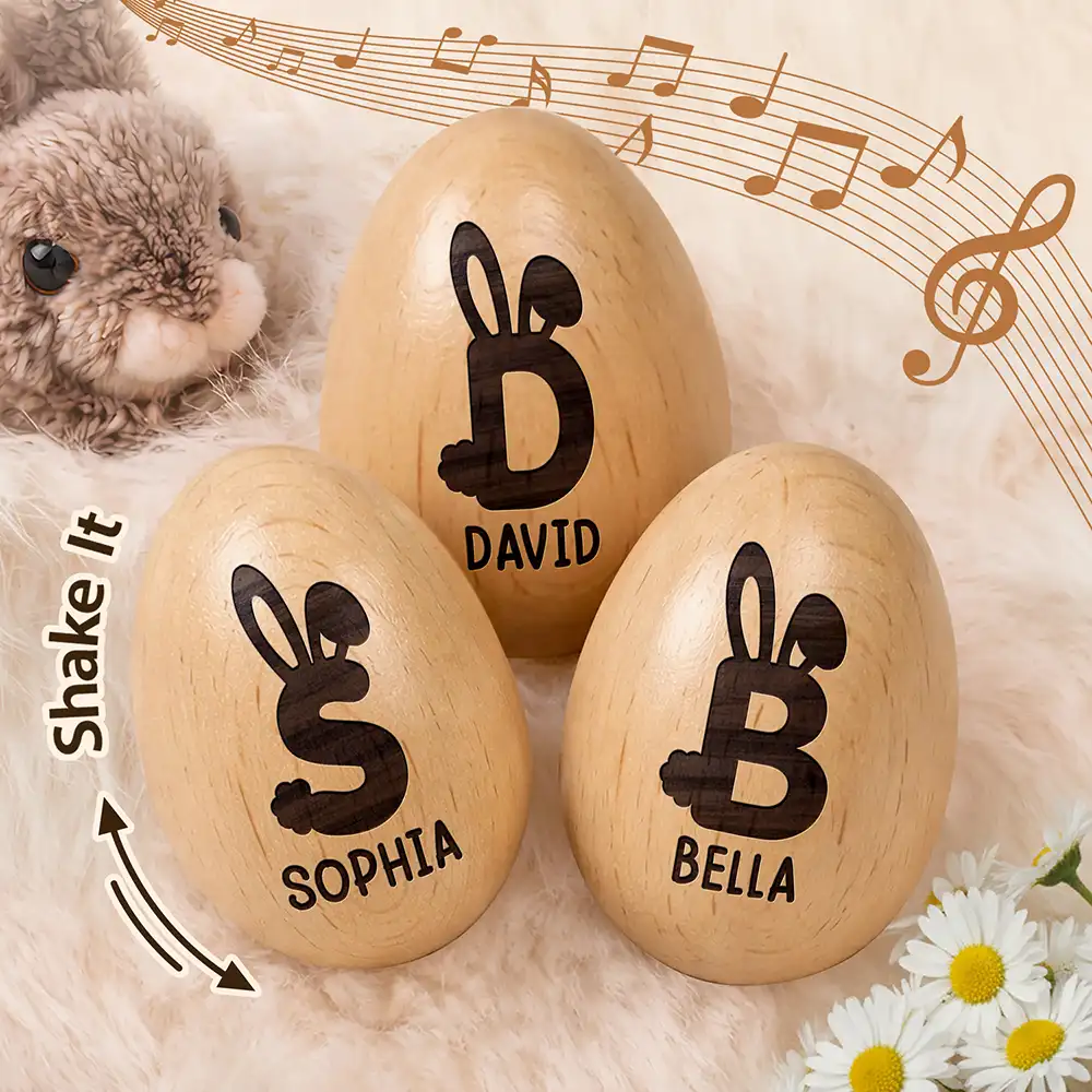 Bunny Monogram Letter - Personalized Musical Wooden Easter Egg Shaker
