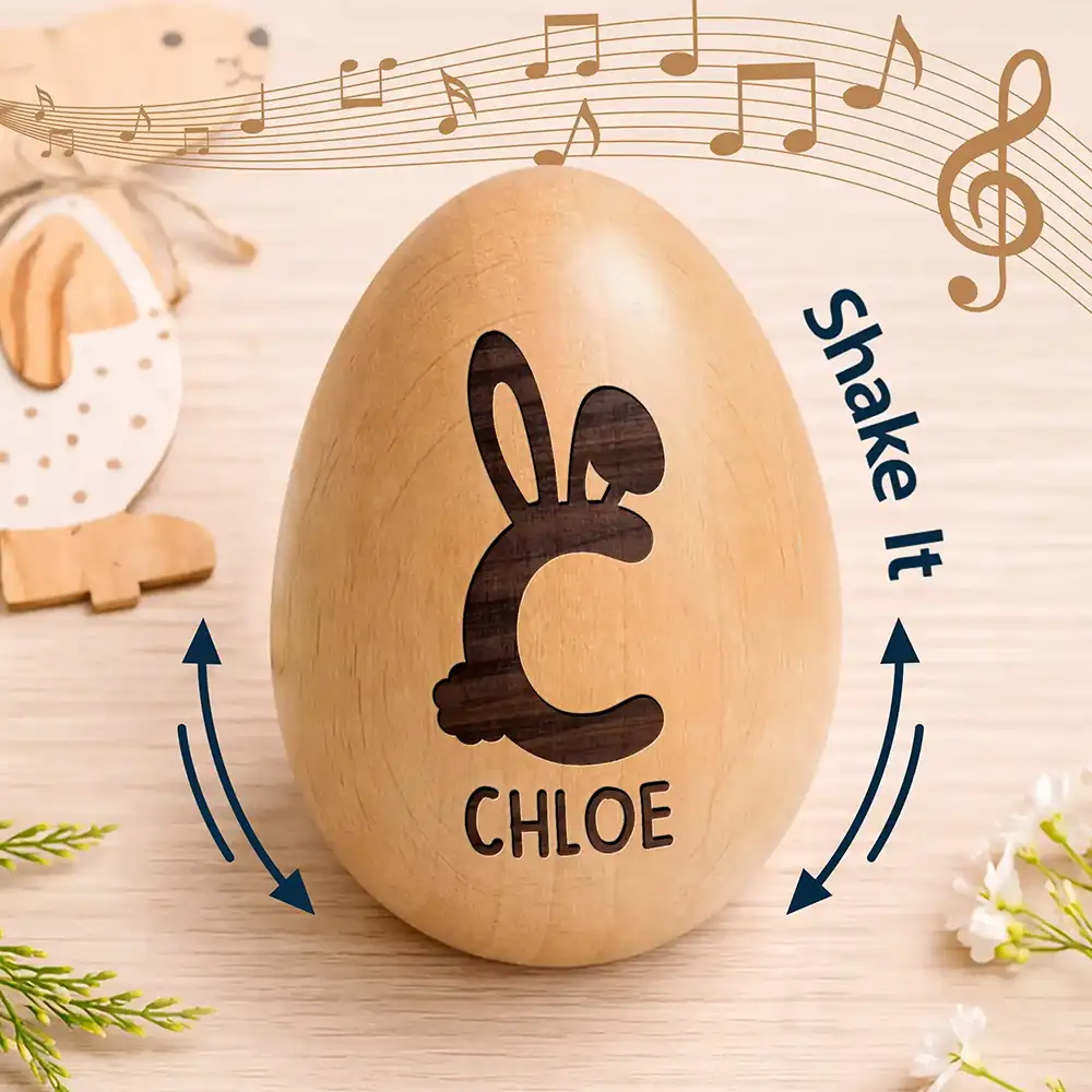 Bunny Monogram Letter - Personalized Musical Wooden Easter Egg Shaker - Image 2