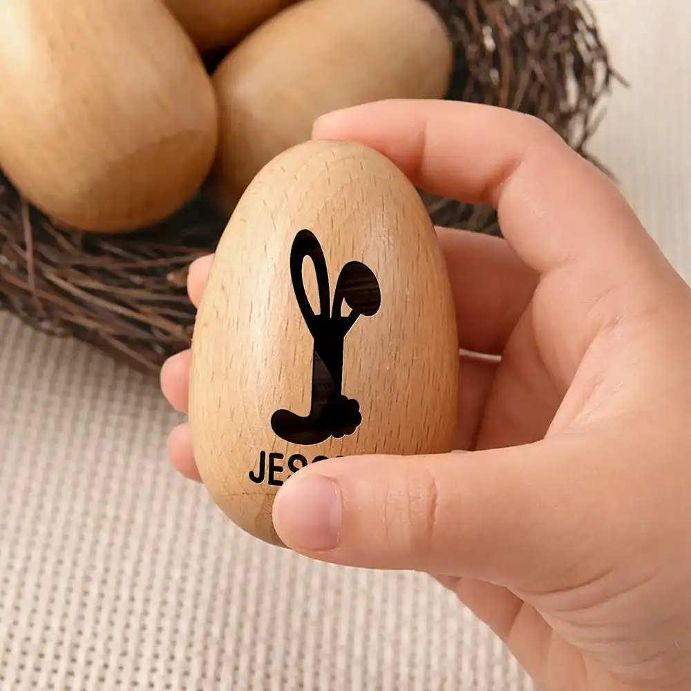 Bunny Monogram Letter - Personalized Musical Wooden Easter Egg Shaker - Image 4