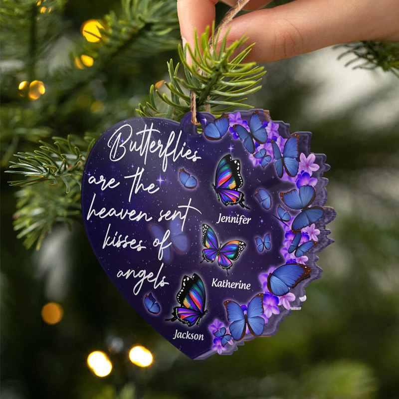 Butterflies Are Heaven Sent Kisses - Memorial Gift - Personalized Custom Heart Acrylic Ornament - Image 3