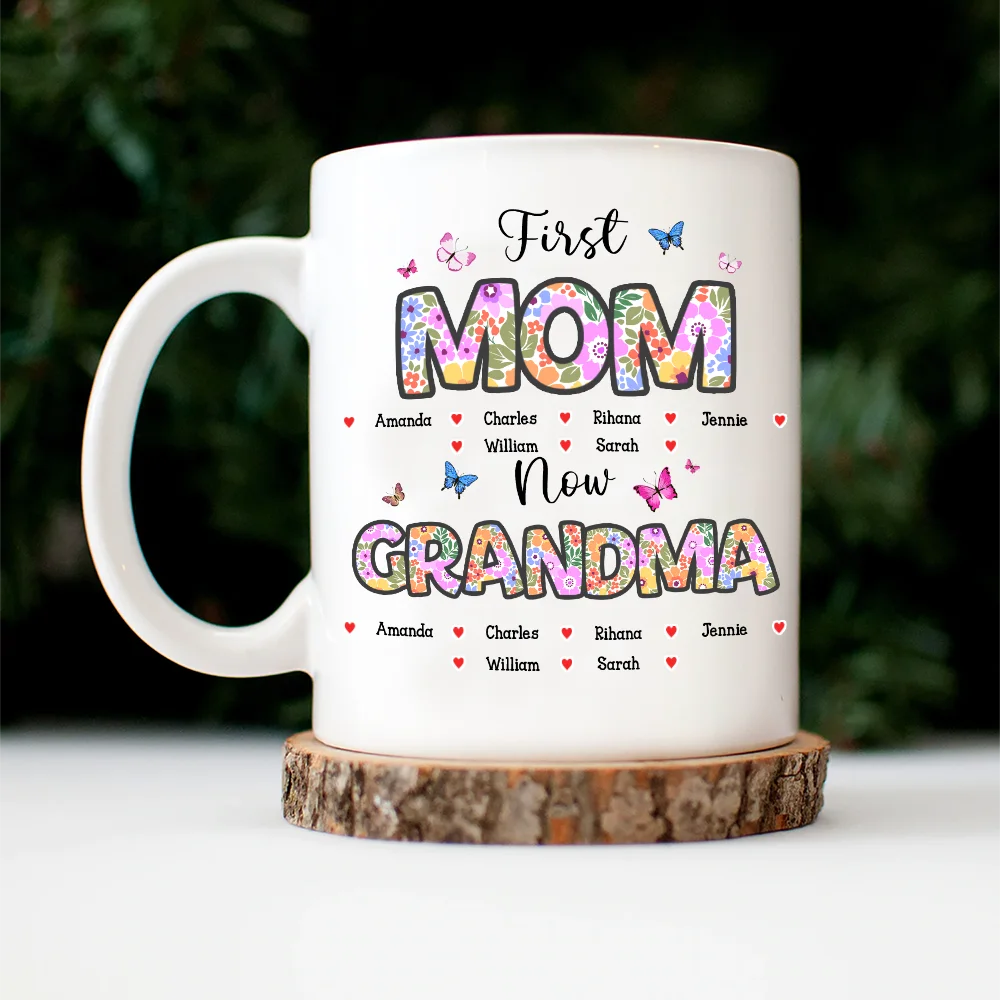 Butterfly Flower Title First Mom Now Grandma - Personalized Mug - Image 4