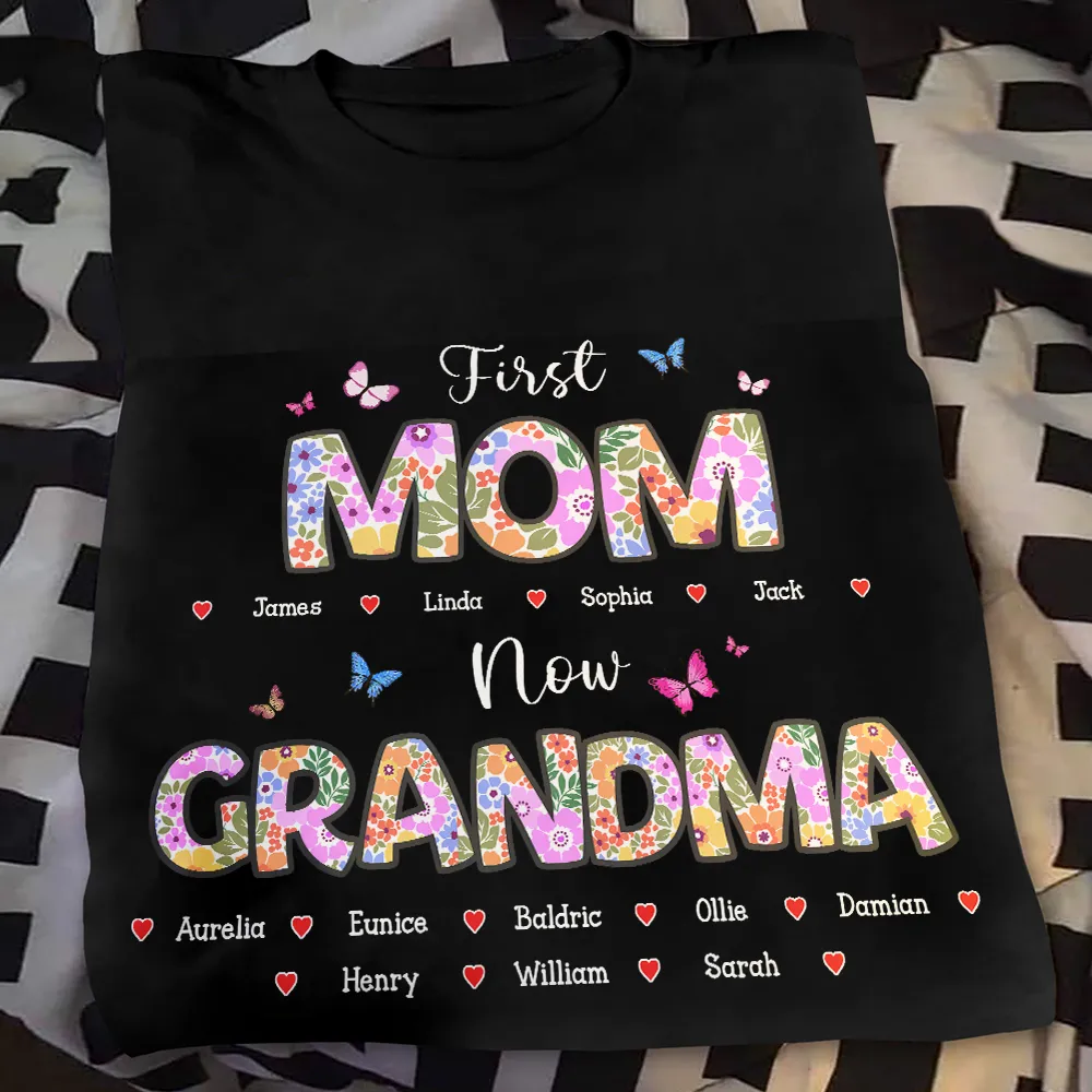 Butterfly Flower Title First Mom Now Grandma - Personalized T Shirt - Image 2