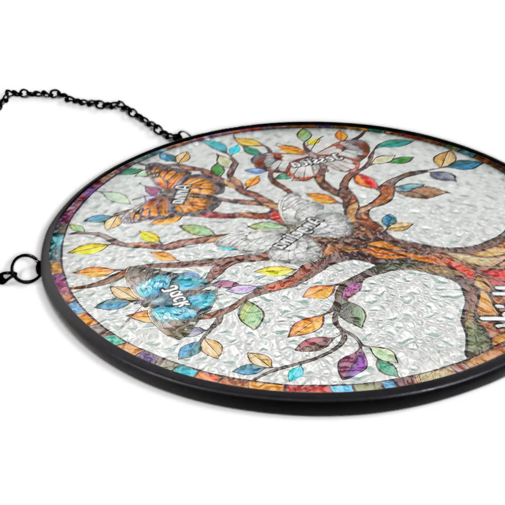 Butterfly Grandkids Tree - Personalized Stained Glass Window Hanging Suncatcher - Image 5