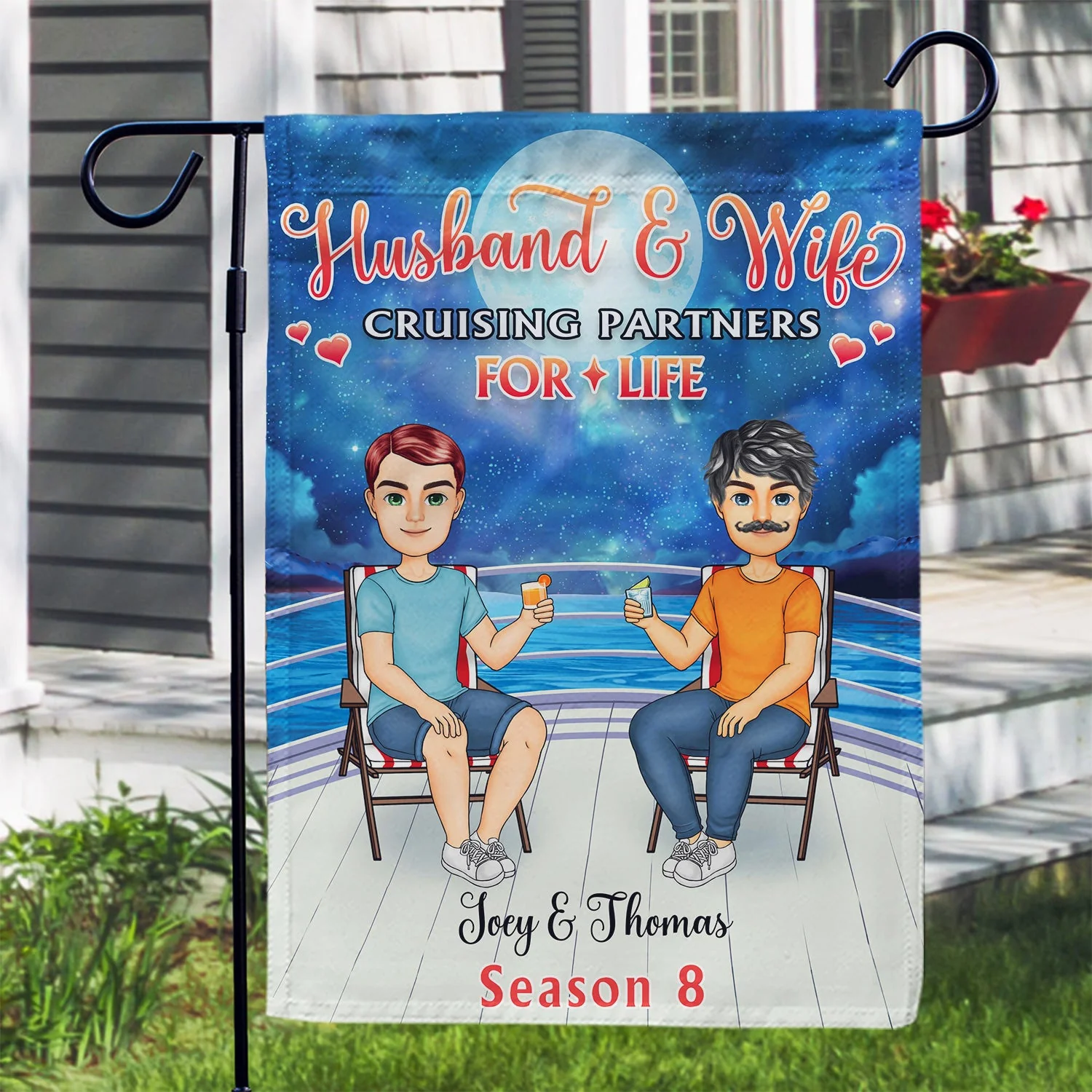 Cabin Flag Cruising Partners For Life Cartoon - Gift For Traveling, Cruising Lovers - Personalized Flag - Image 3