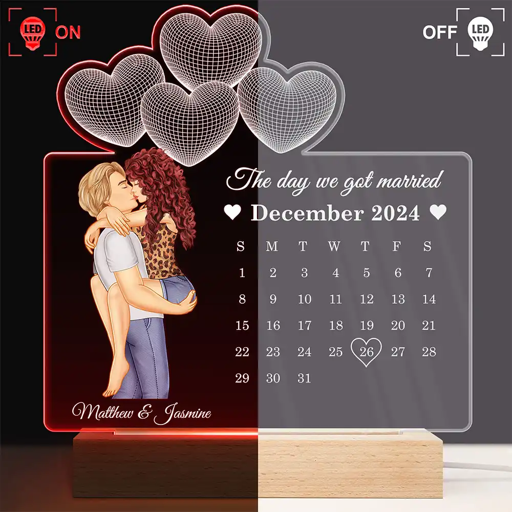Calendar Couple Our First Anniversary Together - Personalized 3D Led Light Wooden Base - Image 3