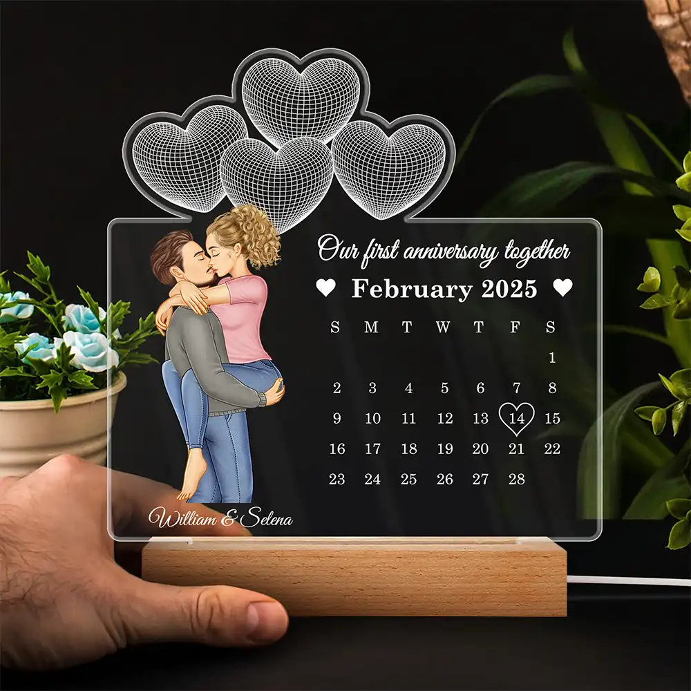 Calendar Couple Our First Anniversary Together - Personalized 3D Led Light Wooden Base - Image 4
