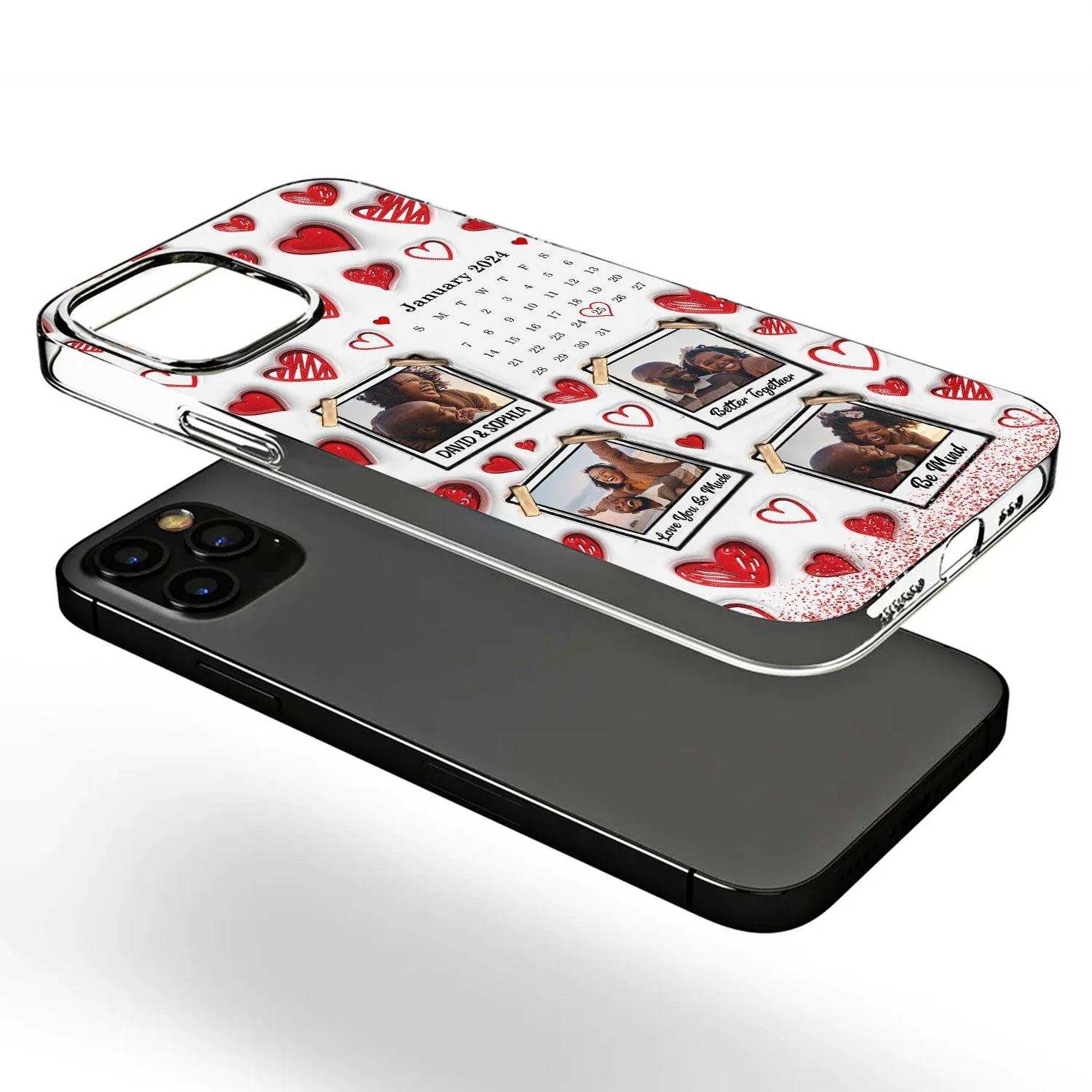 Calendar Custom Photo Couples - 3D Inflated Effect Printed Clear Phone Case, Personalized Clear Phone Case - Image 3
