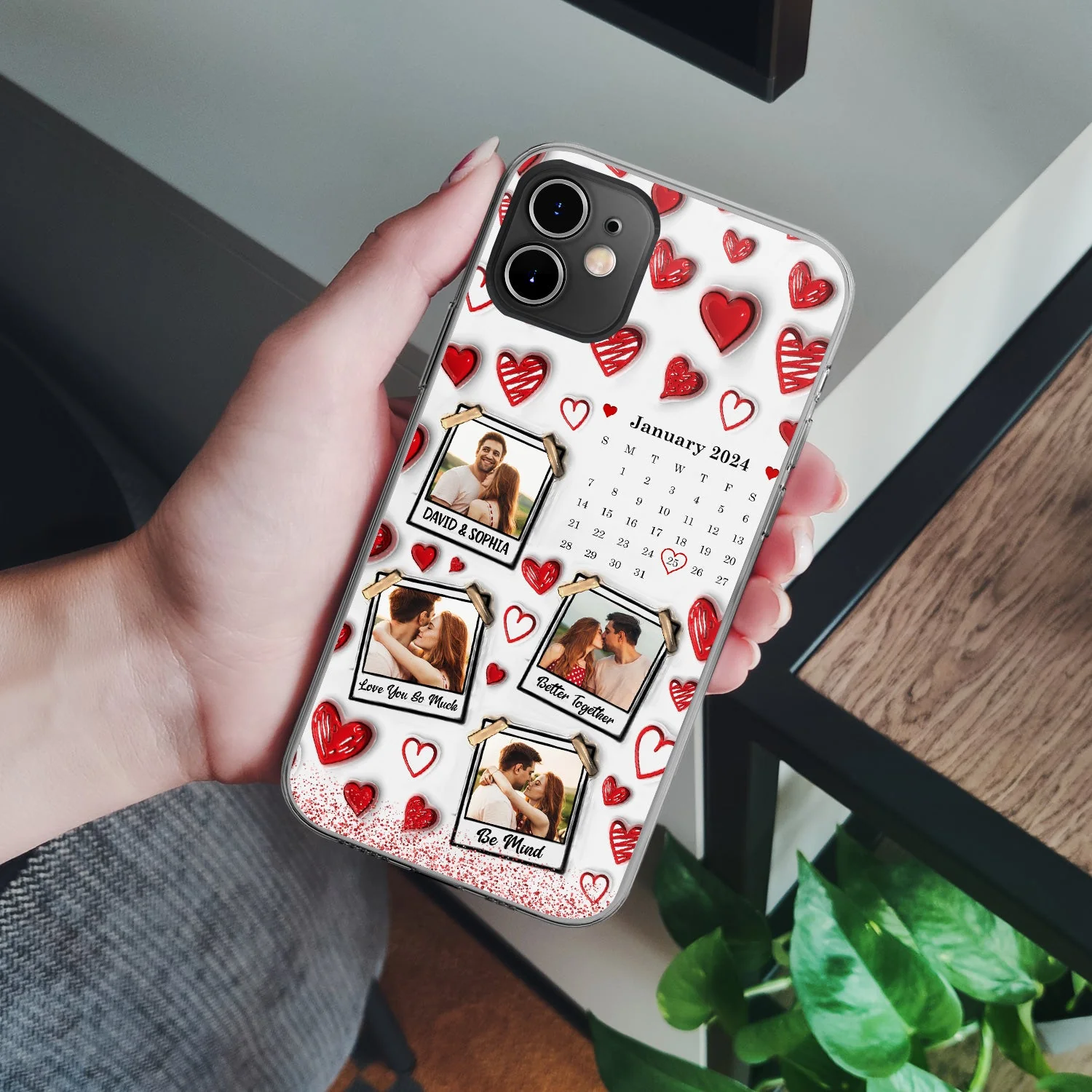 Calendar Custom Photo Couples - 3D Inflated Effect Printed Clear Phone Case, Personalized Clear Phone Case - Image 4