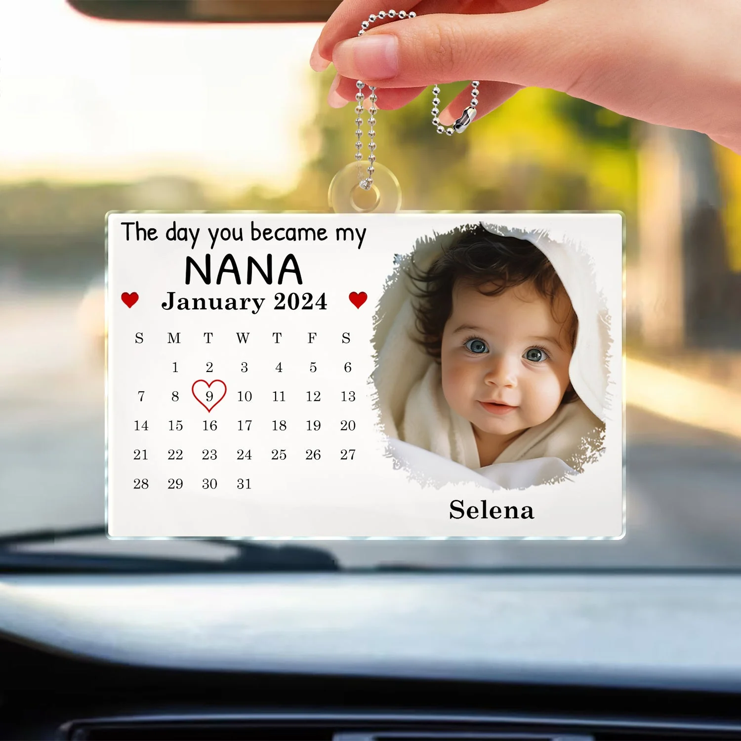 Calendar Custom Photo The Day You Became My Mommy - Gift For Mother, Father - Personalized Acrylic Car Hanger - Image 3