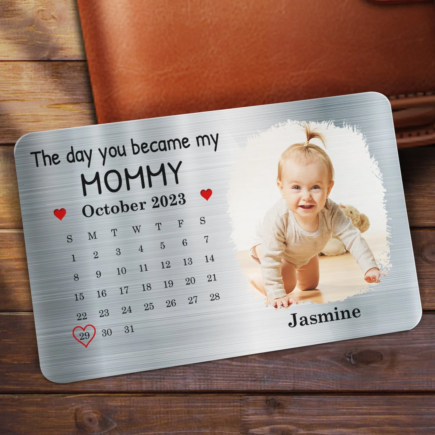 Calendar Custom Photo The Day You Became My Mommy - Gift For Mother, Father - Personalized Aluminum Wallet Card - Image 2