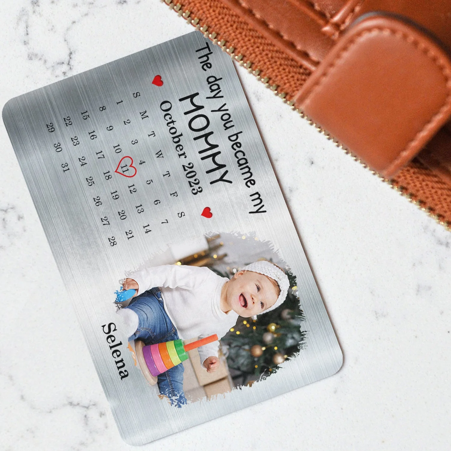 Calendar Custom Photo The Day You Became My Mommy - Gift For Mother, Father - Personalized Aluminum Wallet Card - Image 3