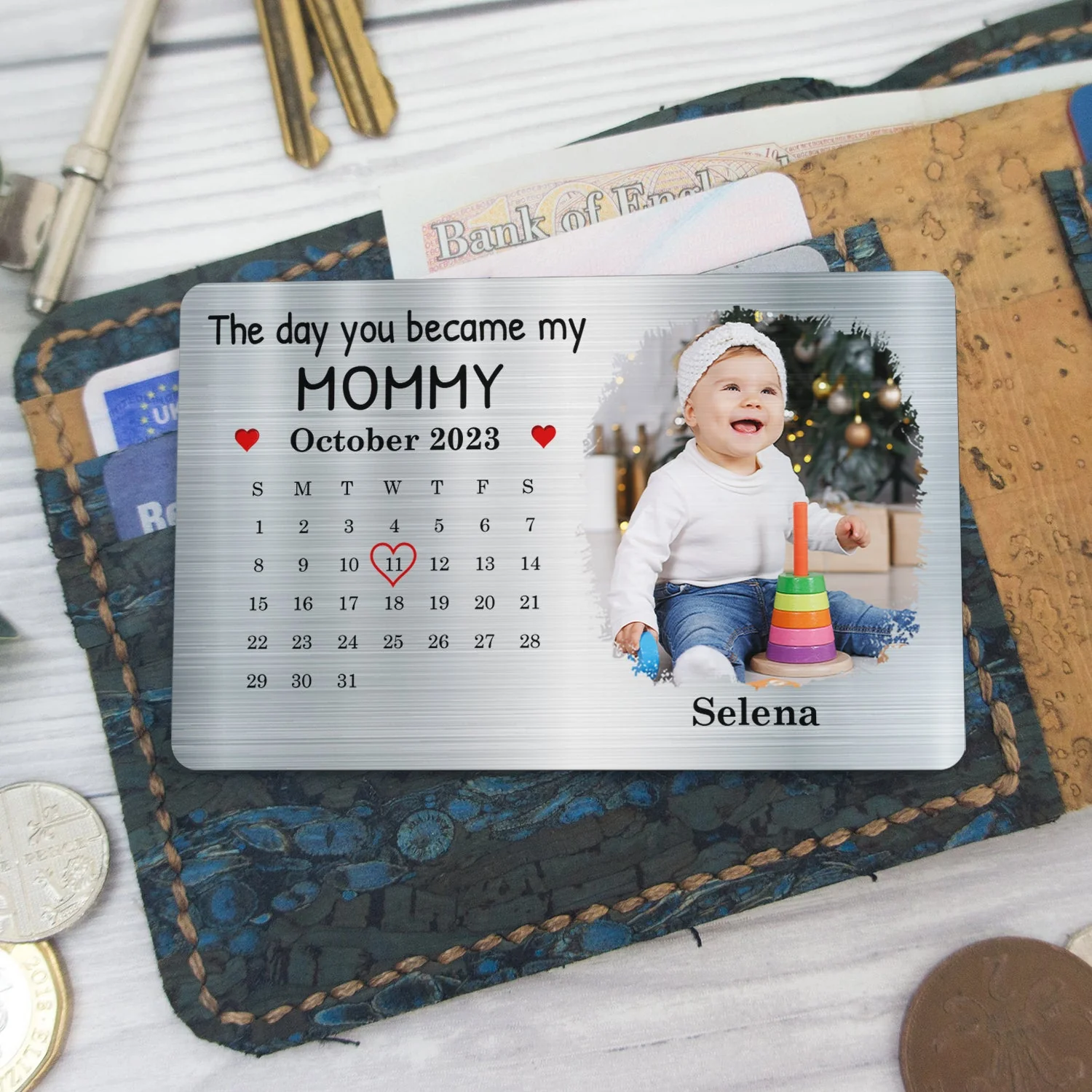 Calendar Custom Photo The Day You Became My Mommy - Gift For Mother, Father - Personalized Aluminum Wallet Card - Image 5