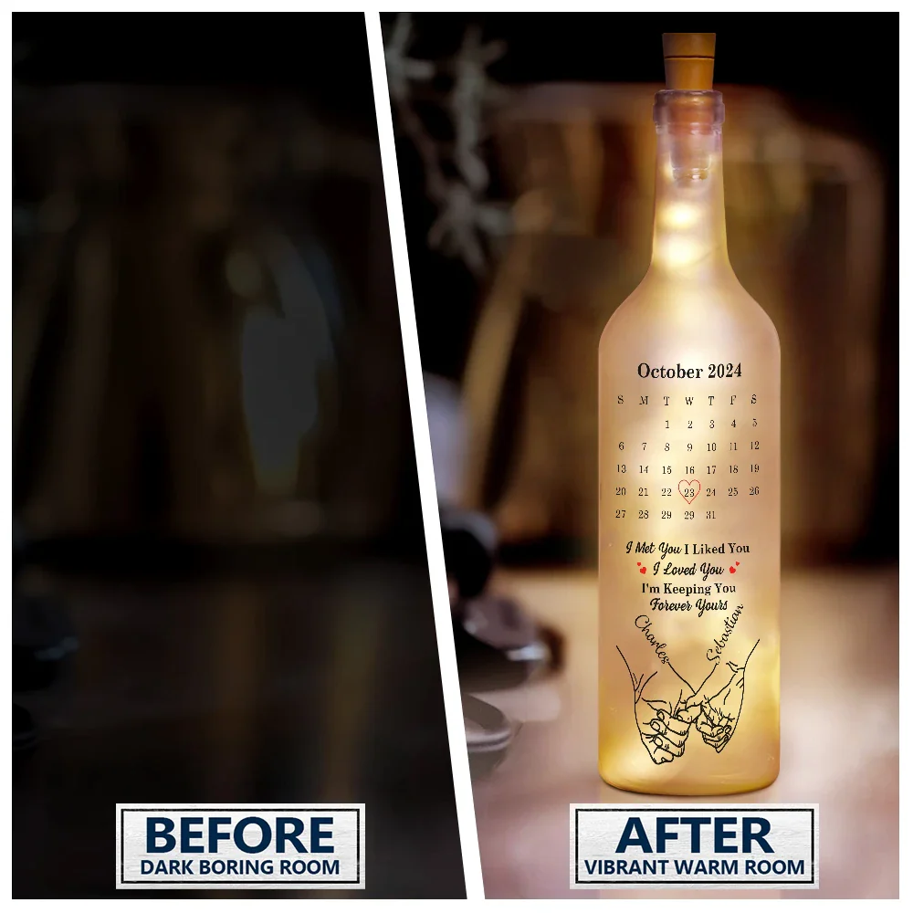 Calendar Hand Holding Couple The Date It All Began - Personalized Bottle Light - Image 2