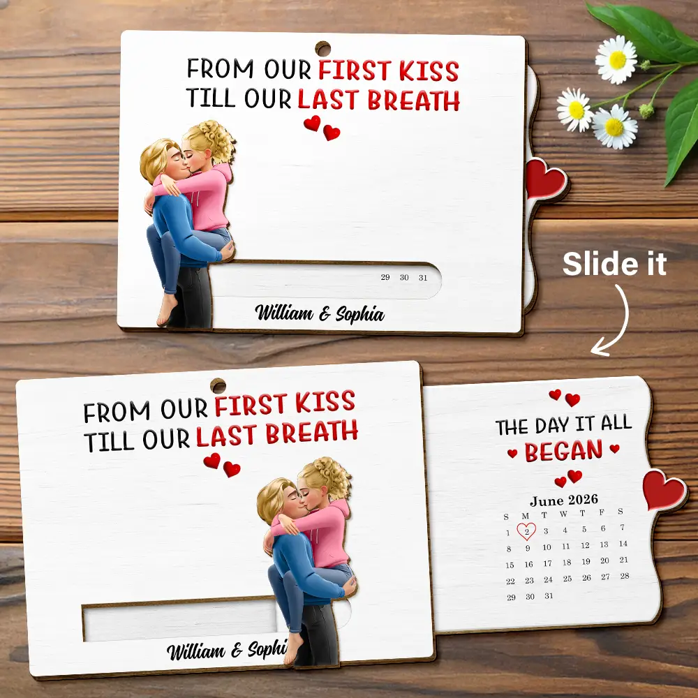 Calendar I Met You Liked You Love You Forever - Personalized Hanging Wooden Slide Card - Image 3