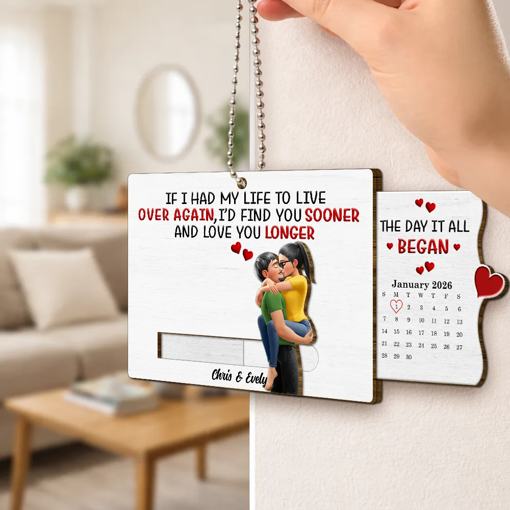 Calendar I Met You Liked You Love You Forever - Personalized Hanging Wooden Slide Card - Image 4