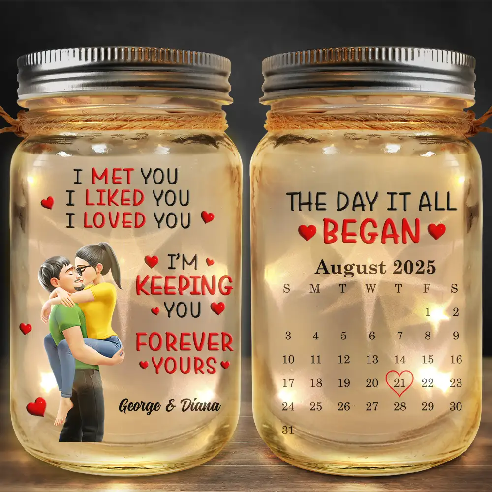 Calendar I Met You Liked You Love You Forever - Personalized Mason Jar Light - Image 2