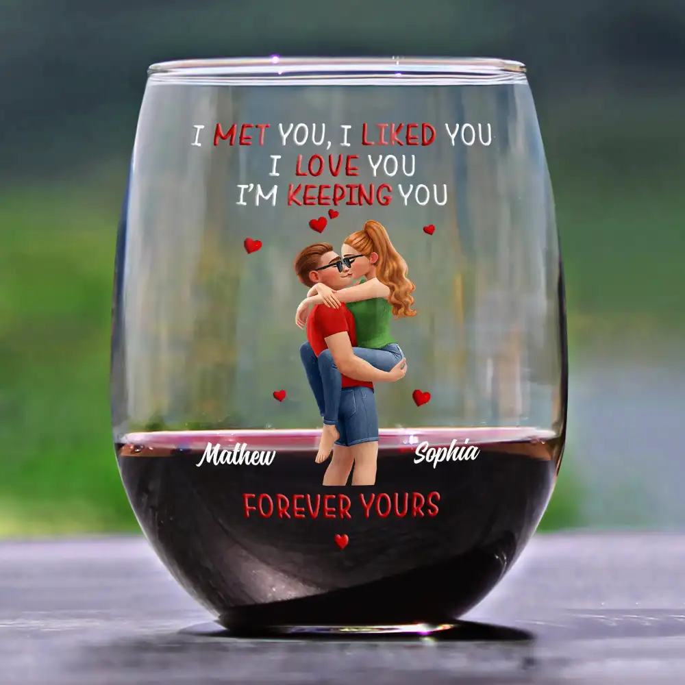 Calendar I Met You Liked You Love You Forever - Personalized Stemless Wine Glass - Image 2