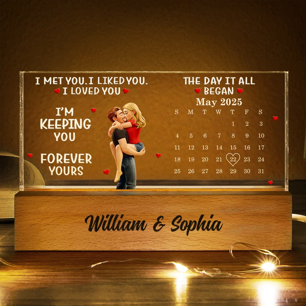 Calendar I Met You Liked You Loved You Forever - Personalized Rectangle LED Light