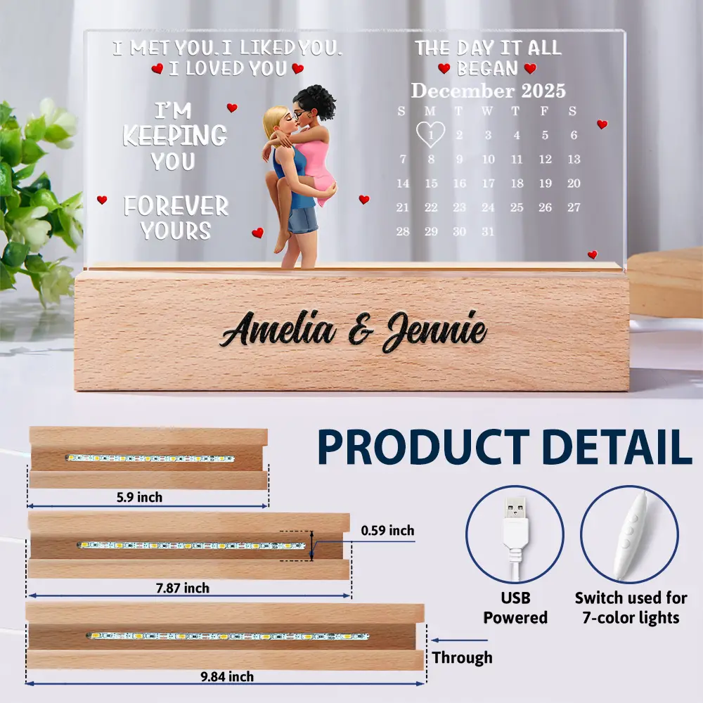 Calendar I Met You Liked You Loved You Forever - Personalized Rectangle LED Light - Image 6