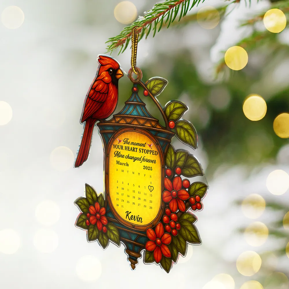 Calendar Memorial Christmas Lantern The Moment Your Heart Stopped - Personalized Custom Shaped Acrylic Ornament - Image 2