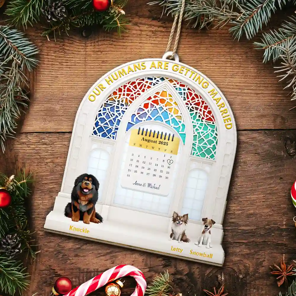 Calendar Our Humans Are Getting Married - Personalized Custom Shaped Wooden Ornament - Image 5
