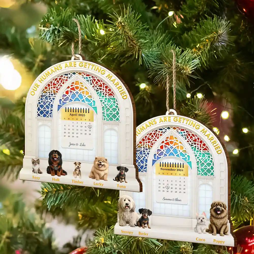 Calendar Our Humans Are Getting Married - Personalized Custom Shaped Wooden Ornament - Image 6