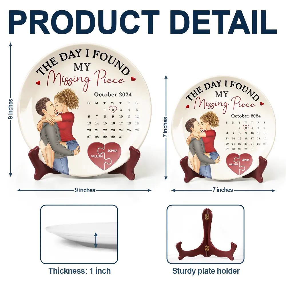 Calendar The Day I Found My Missing Piece Kissing Couples - Personalized Ceramic Plate - Image 5