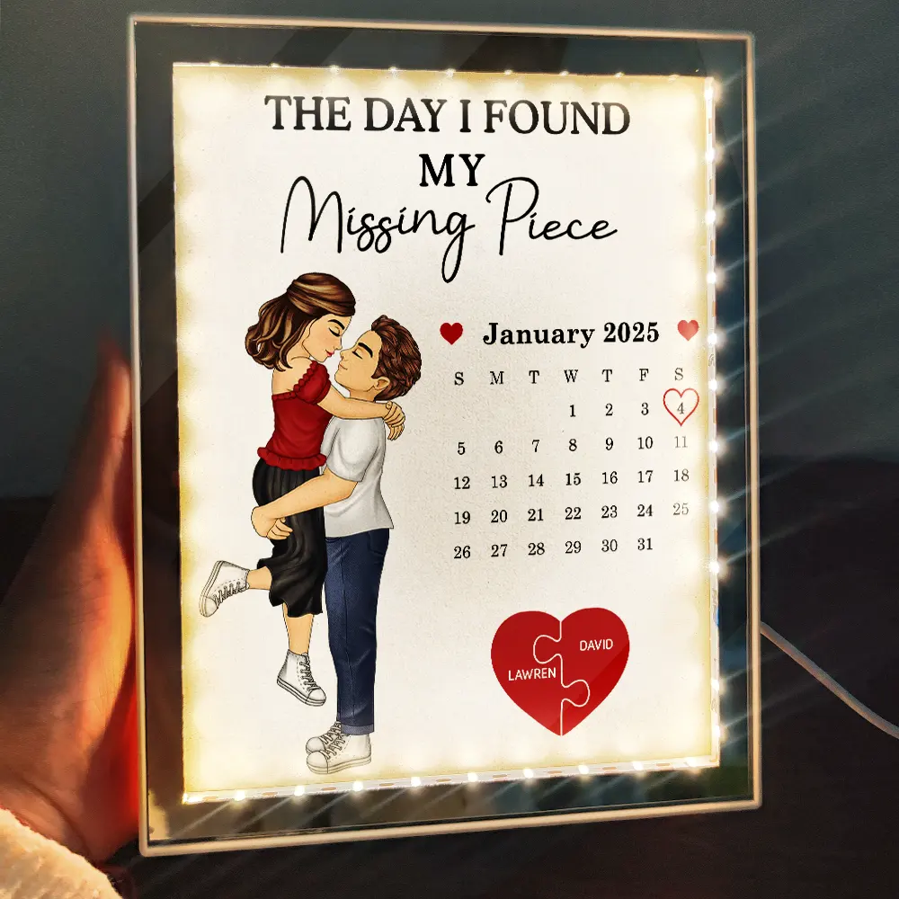Calendar The Day I Found My Missing Piece - Personalized LED Mirror Frame Lamp - Image 2