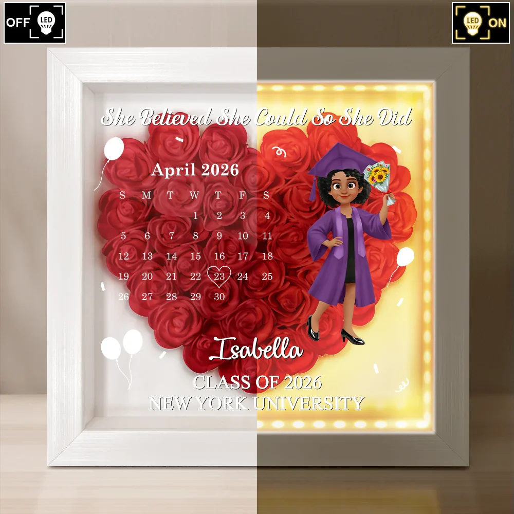 Calendar The Day The Journey Began - Personalized LED Light Flower Shadow Box - Image 3