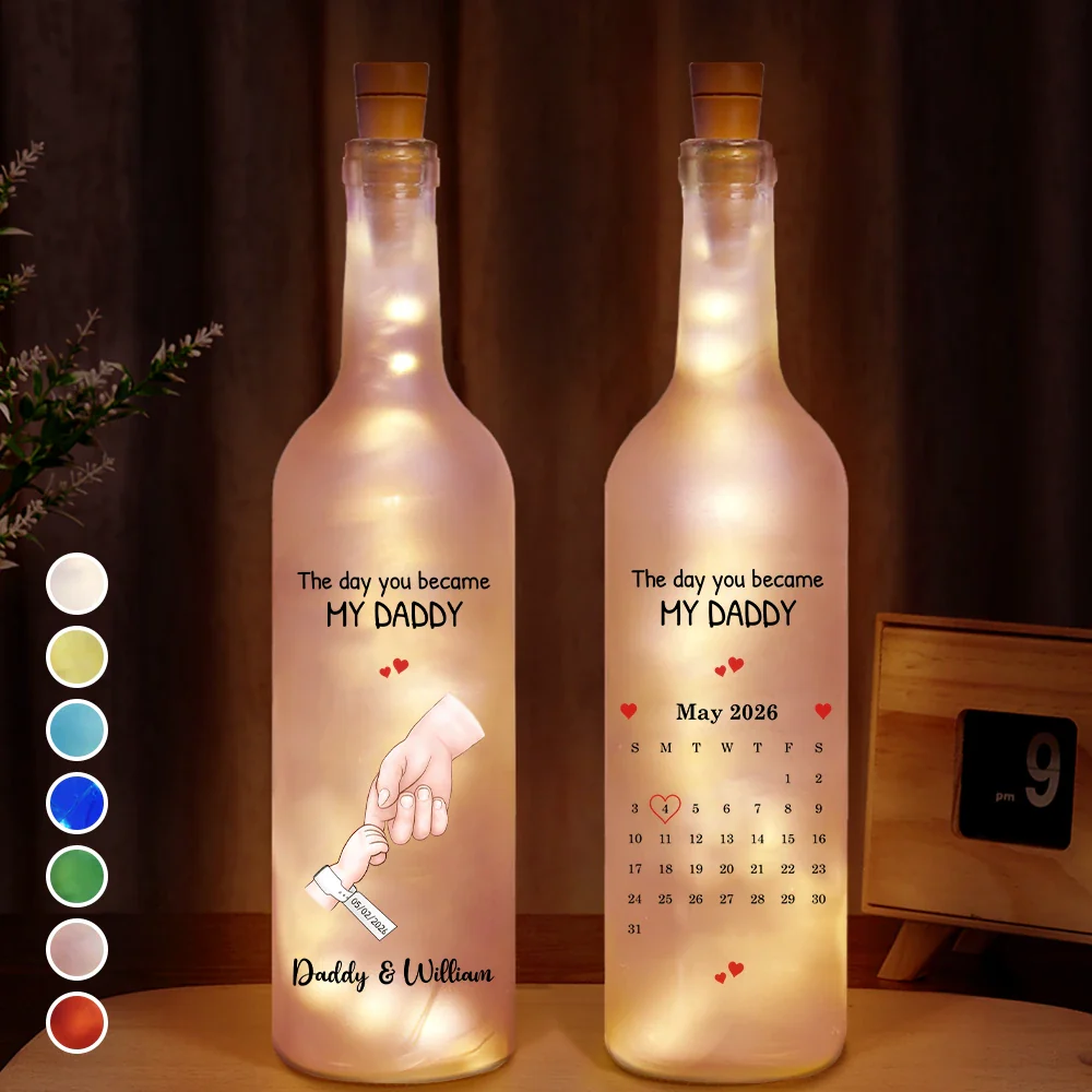 Calendar The Day You Became My Dad Mom Holding Hands - Personalized Bottle Light
