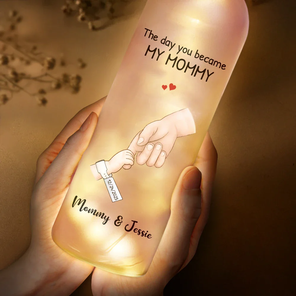 Calendar The Day You Became My Dad Mom Holding Hands - Personalized Bottle Light - Image 3