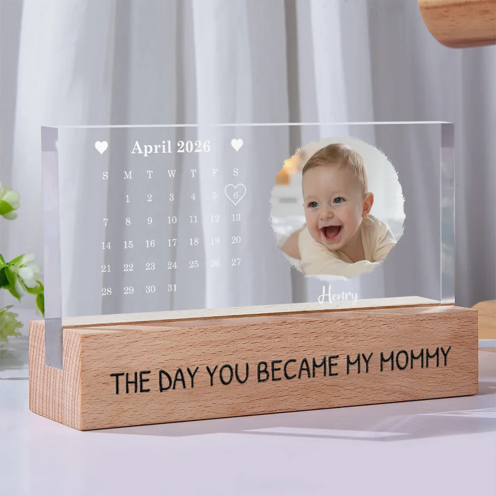 Calendar The Day You Became My Dad Mom Holding Hands - Personalized Rectangle LED Light - Image 2