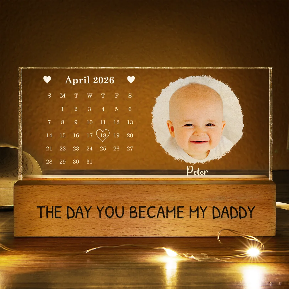 Calendar The Day You Became My Dad Mom Holding Hands - Personalized Rectangle LED Light - Image 3