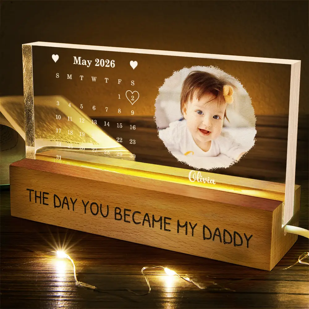 Calendar The Day You Became My Dad Mom Holding Hands - Personalized Rectangle LED Light - Image 5