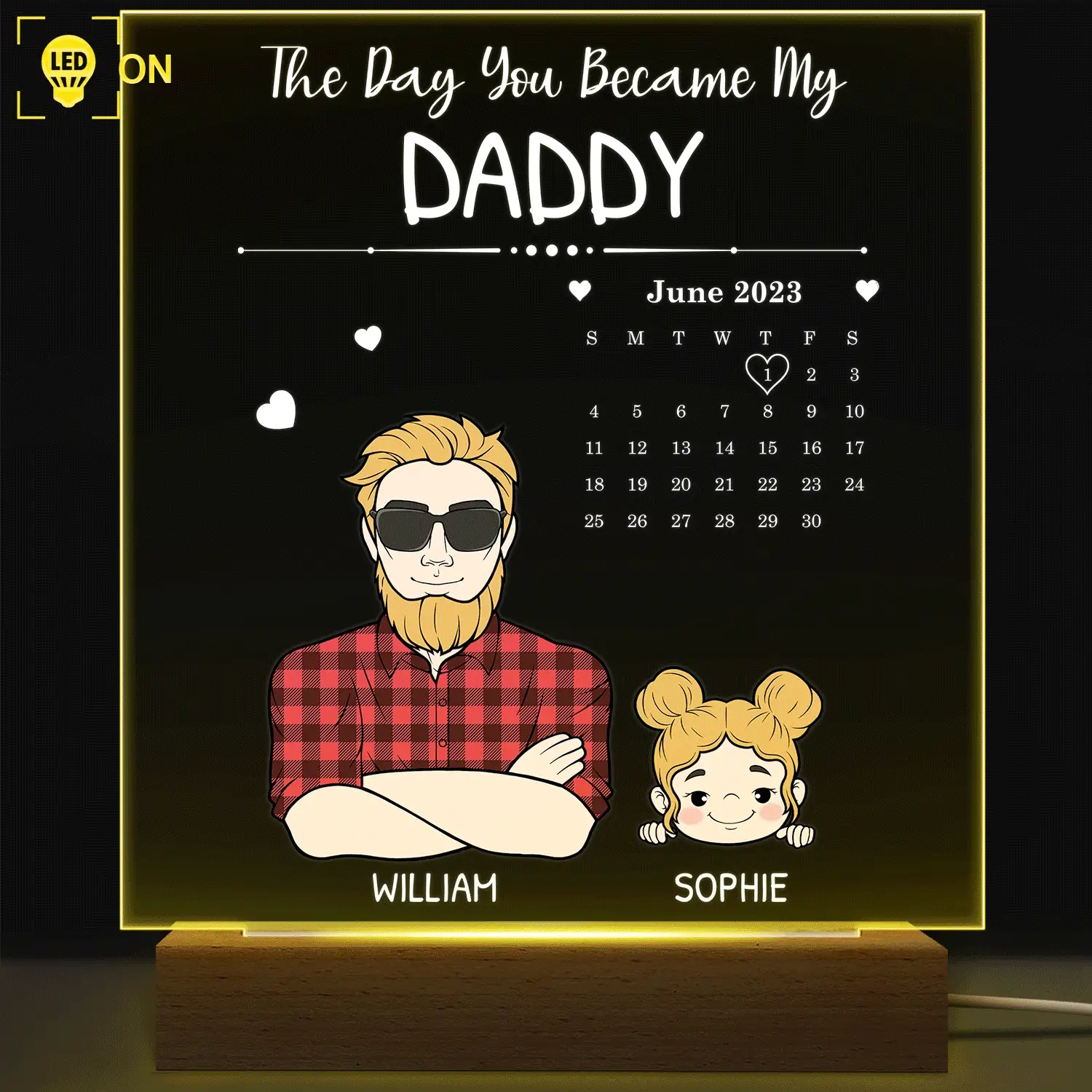 Calendar The Day You Became My Daddy - Gift For Father - Personalized 3D Led Light Wooden Base - Image 2
