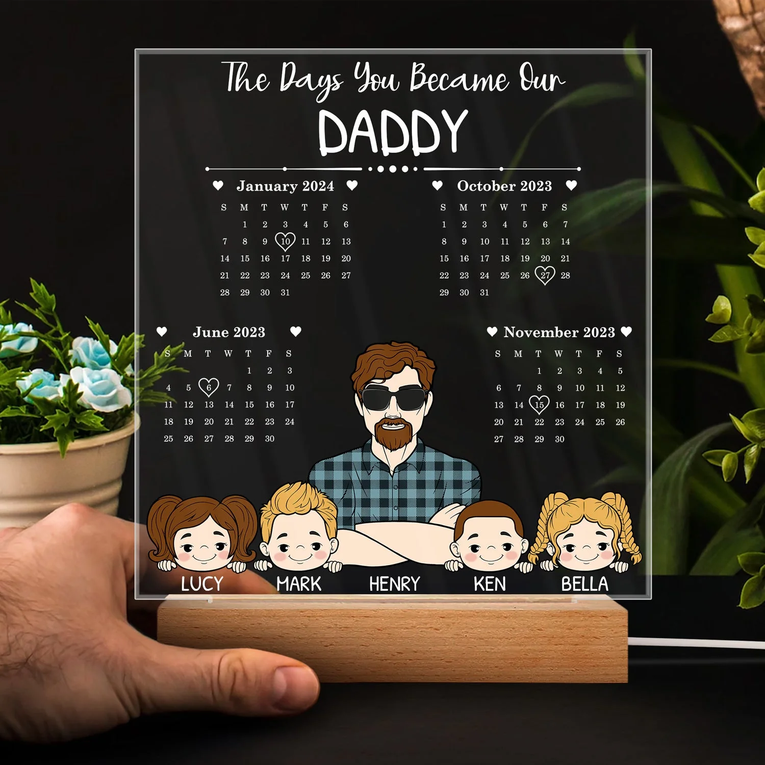Calendar The Day You Became My Daddy - Gift For Father - Personalized 3D Led Light Wooden Base - Image 4
