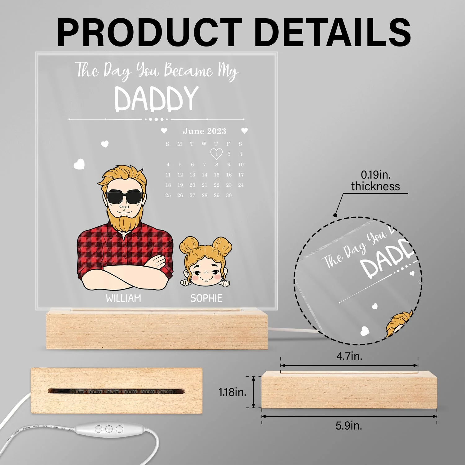 Calendar The Day You Became My Daddy - Gift For Father - Personalized 3D Led Light Wooden Base - Image 5