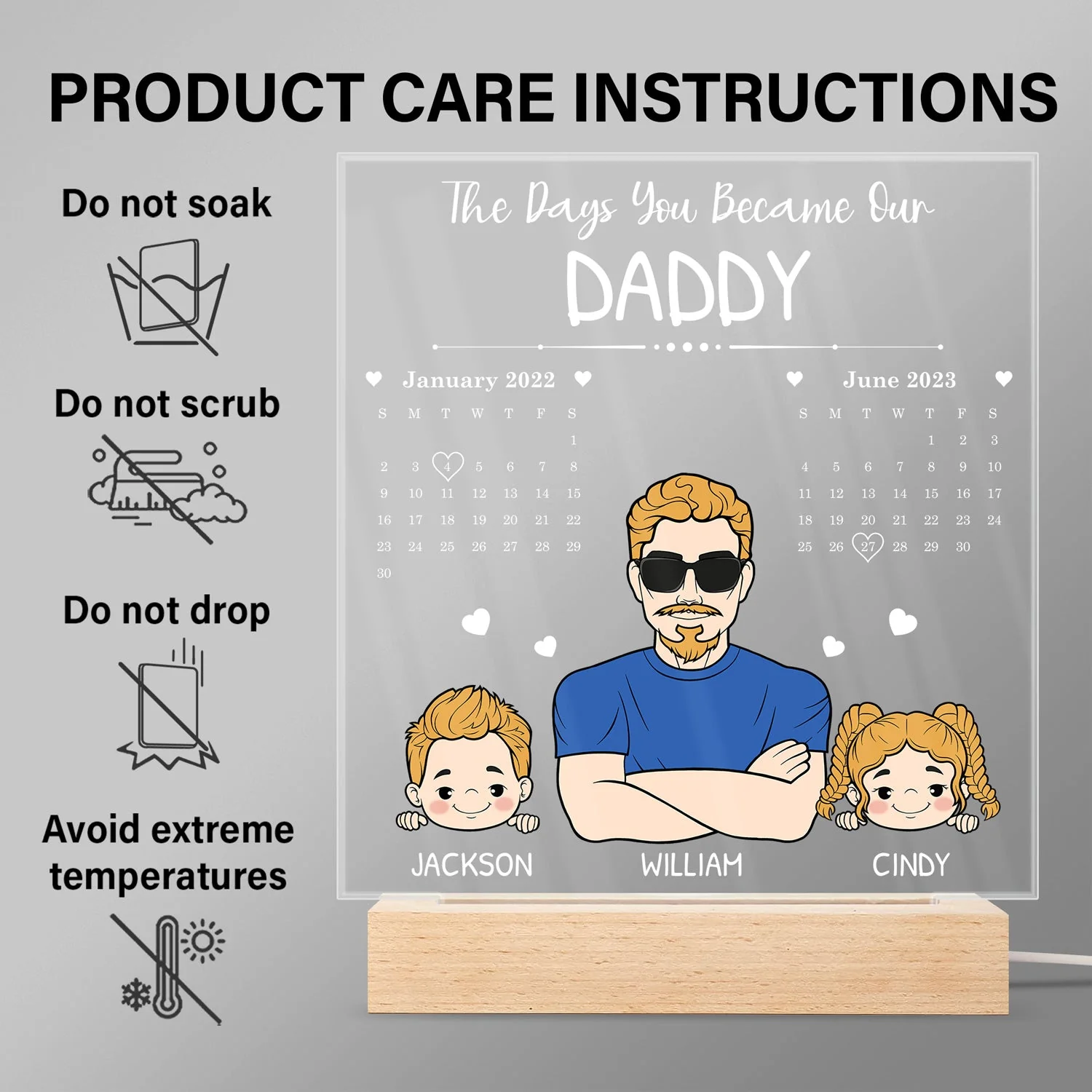 Calendar The Day You Became My Daddy - Gift For Father - Personalized 3D Led Light Wooden Base - Image 6