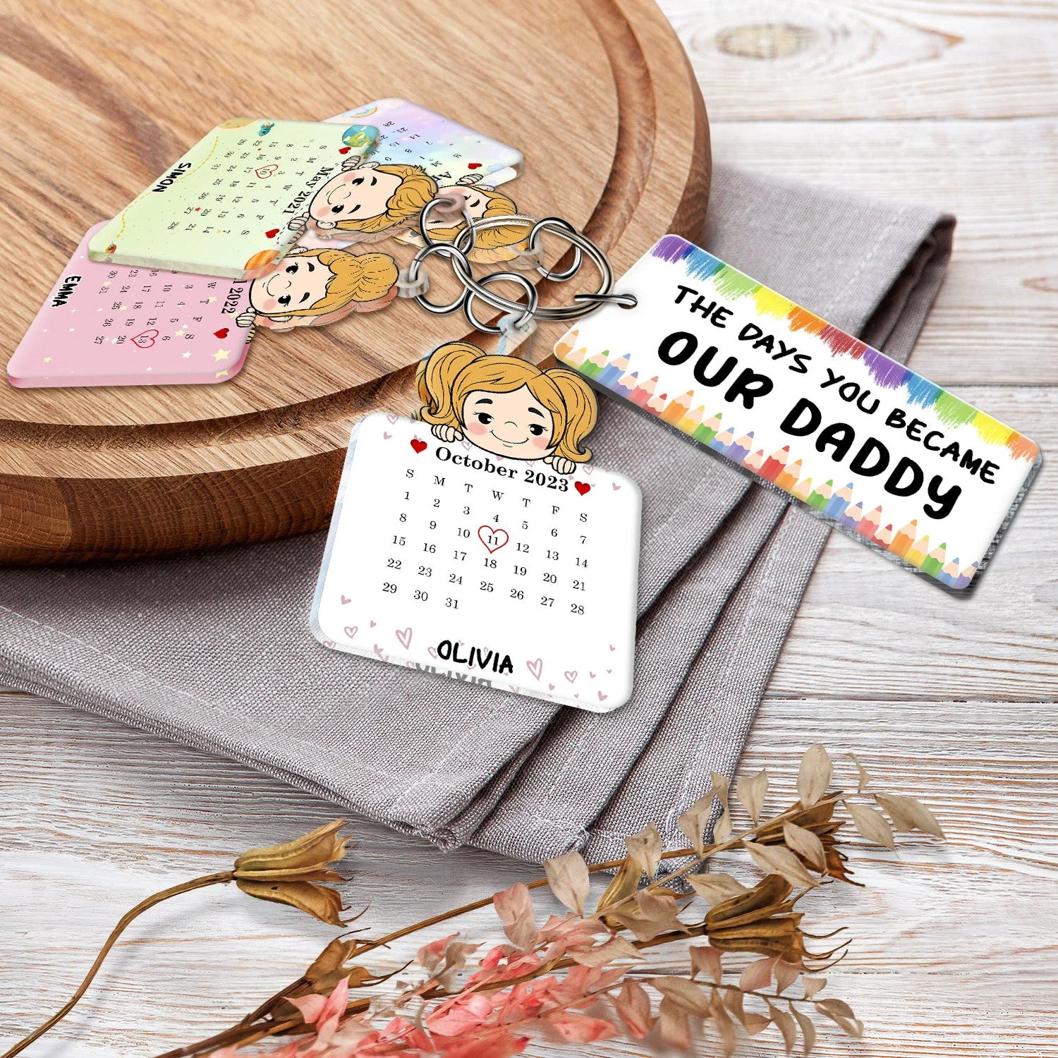Calendar The Day You Became My Daddy - Personalized Acrylic Tag Keychain - Image 4