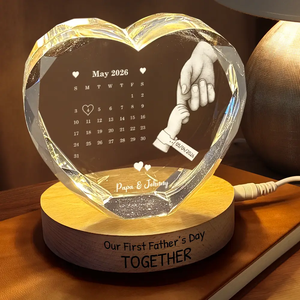 Calendar The Day You Became My Mom Dad - Personalized Crystal Heart Shaped Lamp - Image 2