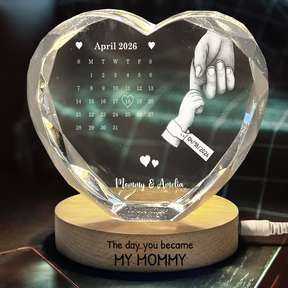 Calendar The Day You Became My Mom Dad - Personalized Crystal Heart Shaped Lamp - Image 3