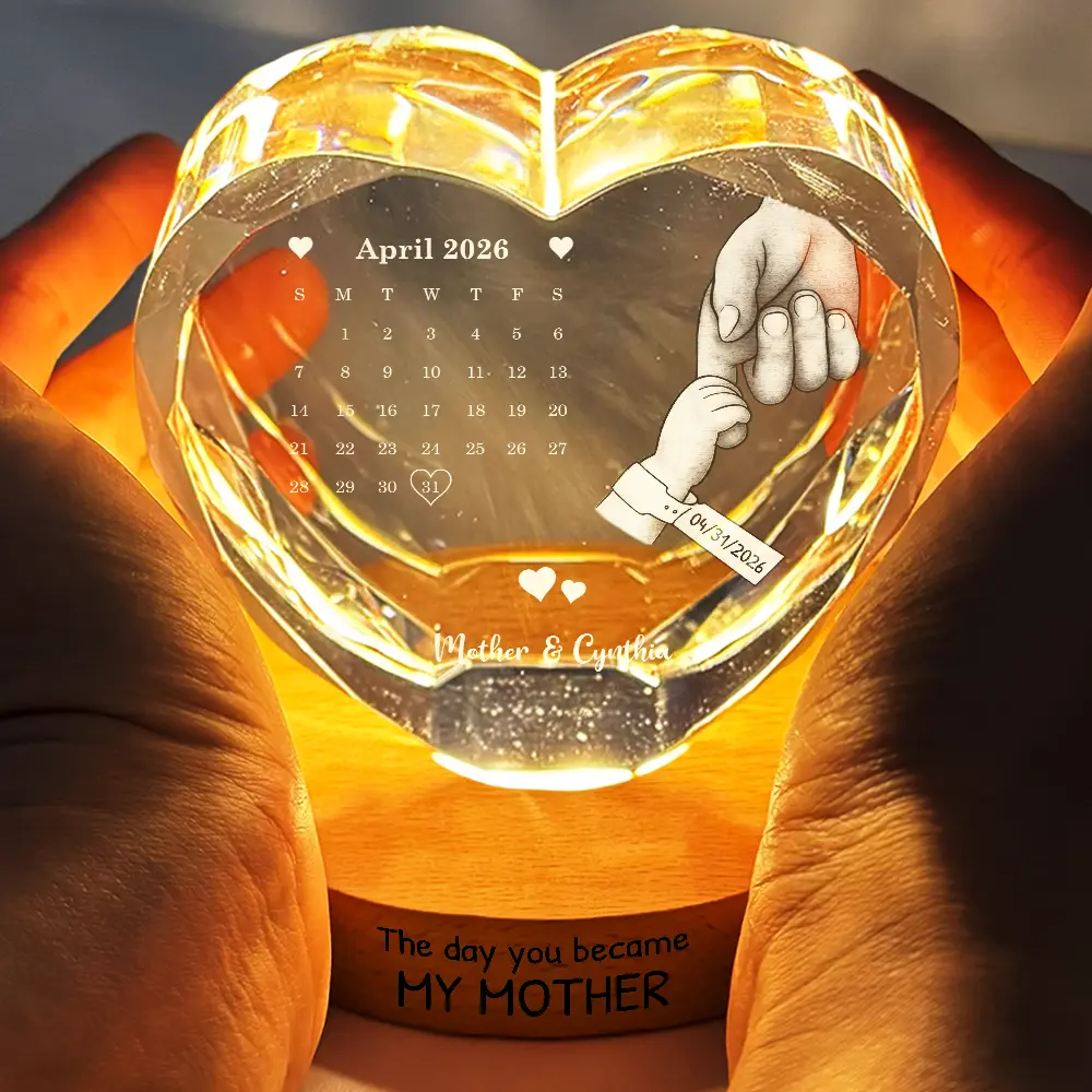 Calendar The Day You Became My Mom Dad - Personalized Crystal Heart Shaped Lamp - Image 4