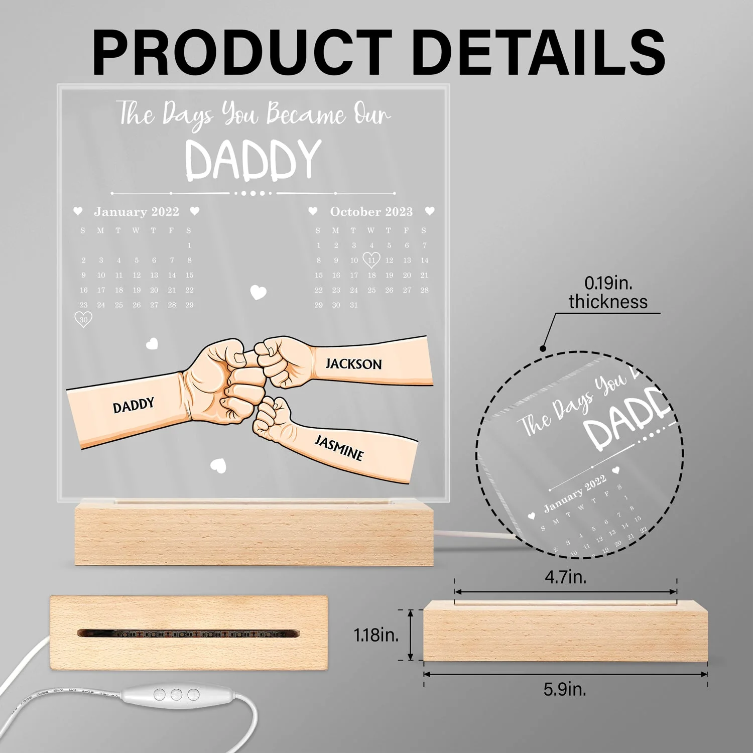 Calendar The Day You Became Our Daddy - Personalized 3D Led Light Wooden Base - Image 5
