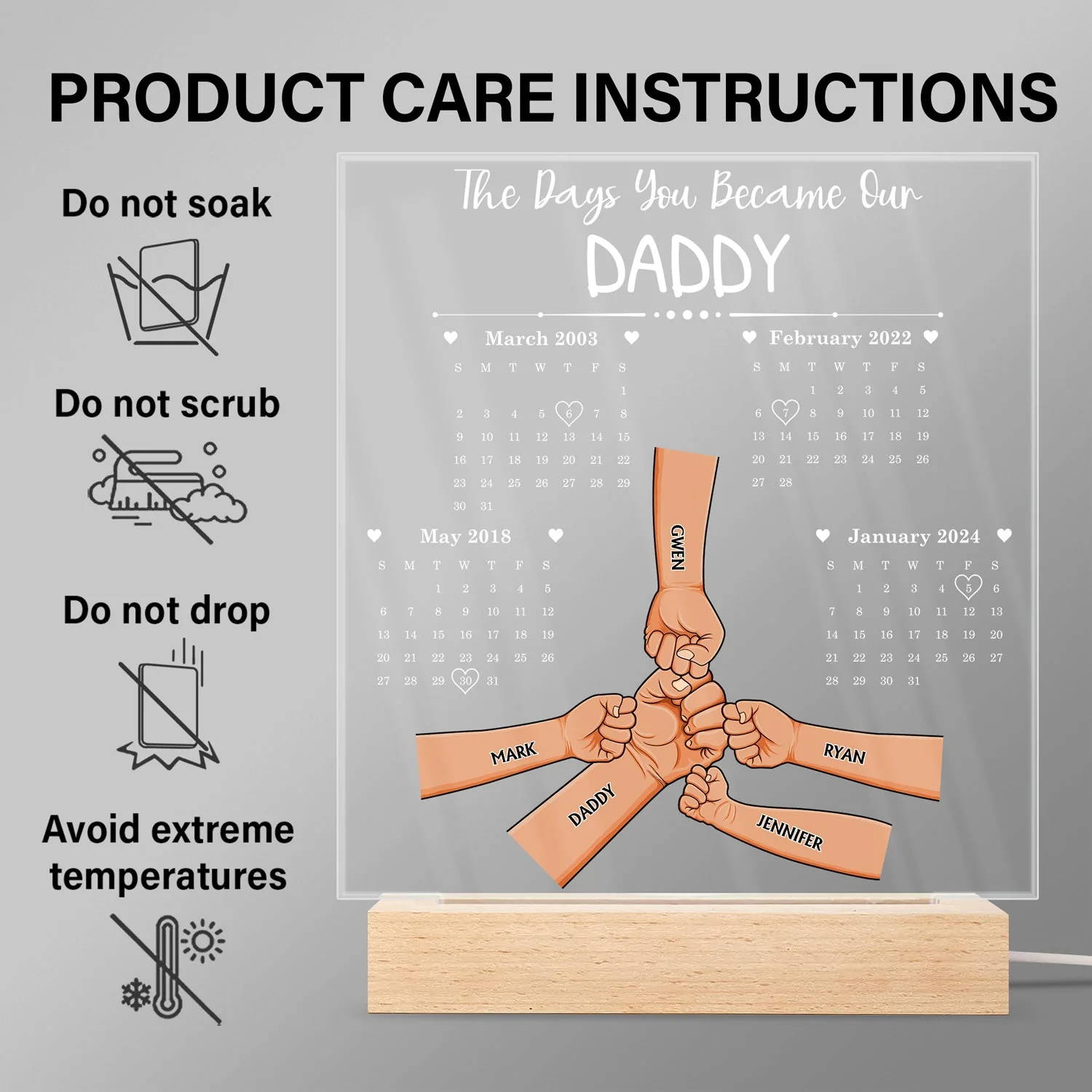 Calendar The Day You Became Our Daddy - Personalized 3D Led Light Wooden Base - Image 6