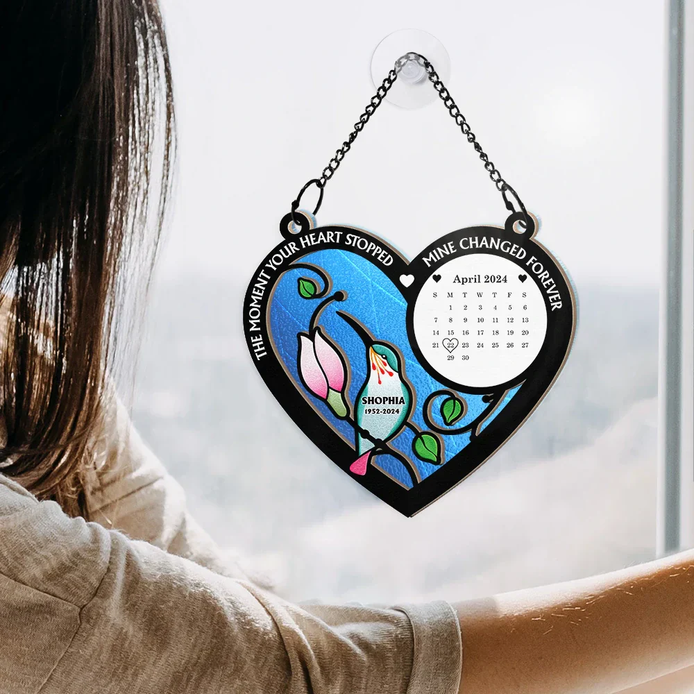 Calendar The Moment Your Heart Stop Memorial - Personalized Window Hanging Suncatcher Ornament - Image 4