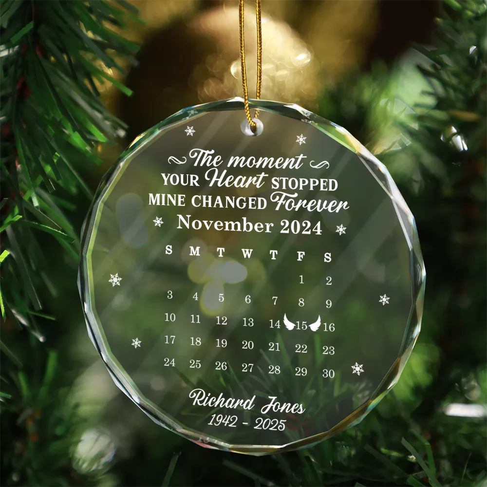 Calendar The Moment Your Heart Stopped Memorial - Personalized Circle Glass Ornament - Image 3