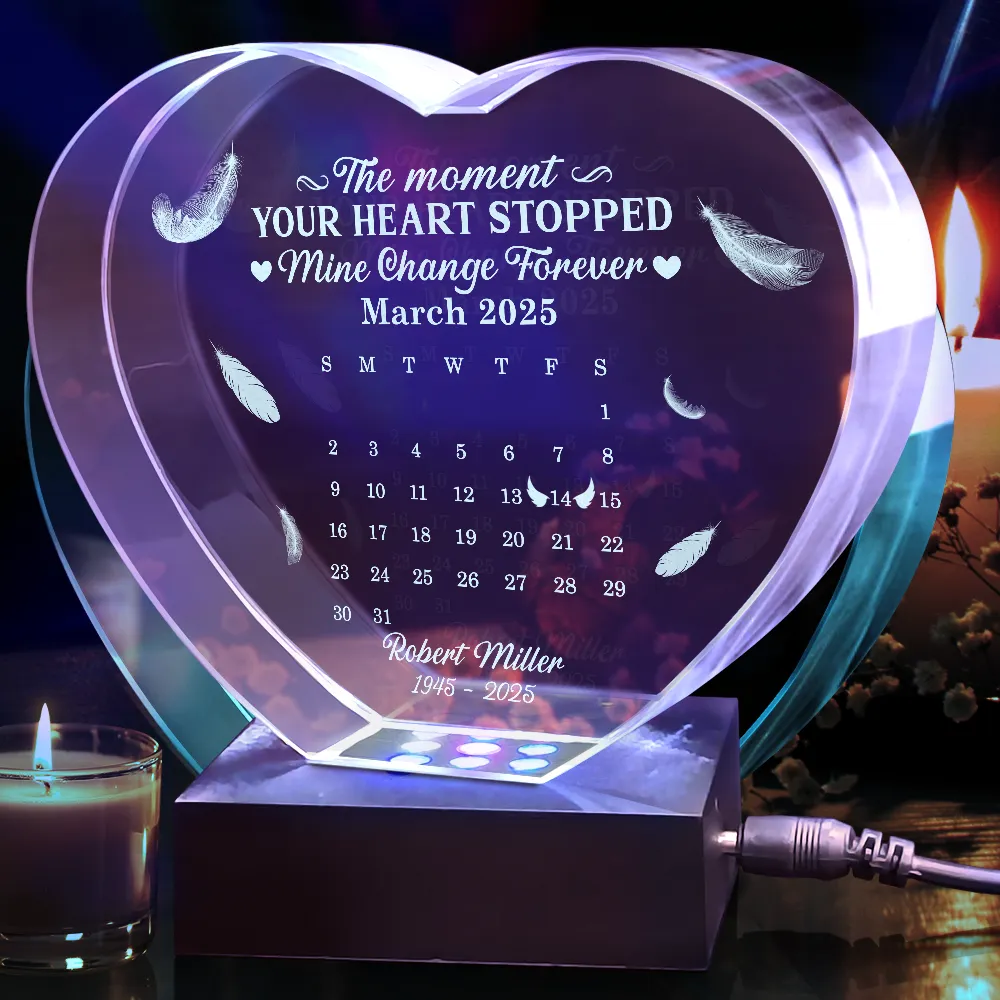 Calendar The Moment Your Heart Stopped Memorial - Personalized Crystal Heart - Image 2