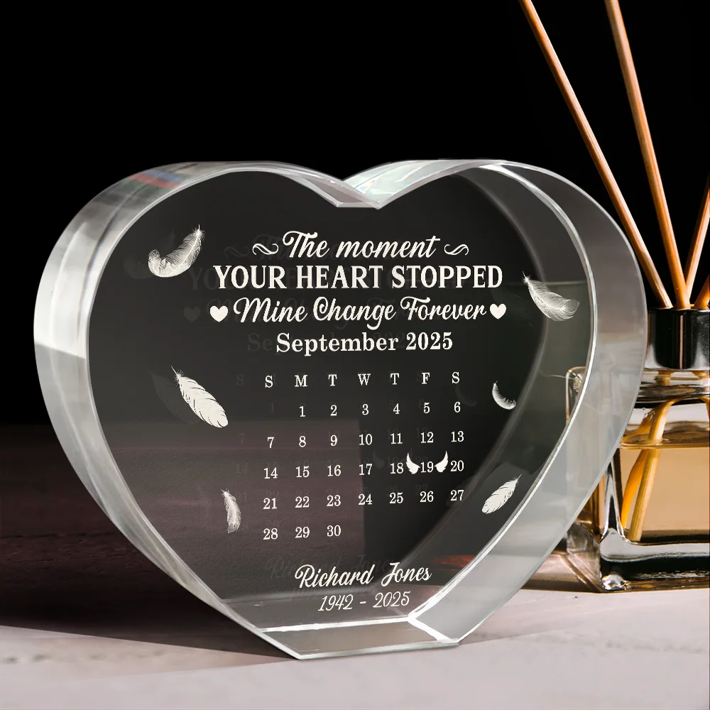Calendar The Moment Your Heart Stopped Memorial - Personalized Crystal Heart - Image 3